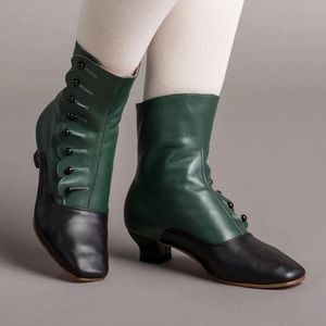 NWT Renoir Women's Victorian Button Boots (Green/Black)